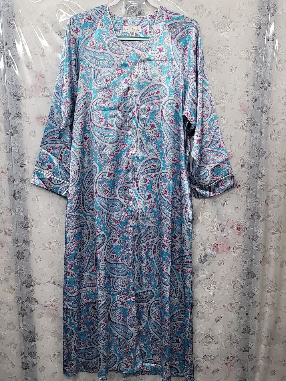 Oscar de la Renta Nwt Deadstock Vintage Satin Paisley Long Sleeve Size M